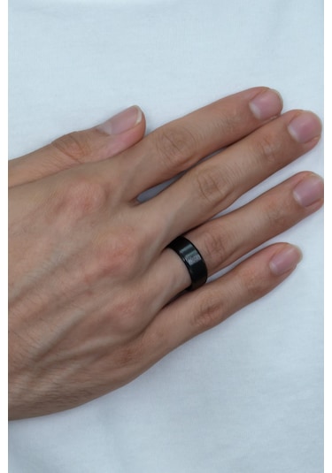 8 Mm Köşeli Düz Model Unisex Kadın Erkek Çelik Alyans Yüzük Cl31 Siyah