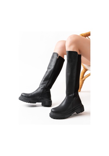812-305 Siyah Arkası Streç Fermuarlı Günlük Kadın Çizme Resimdeki Renk