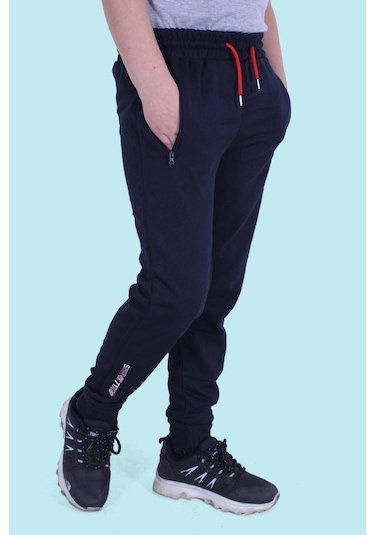 Fermuar Cep Detaylı, Yazı Baskılı Erkek Çocuk Eşofman Altı Lacivert