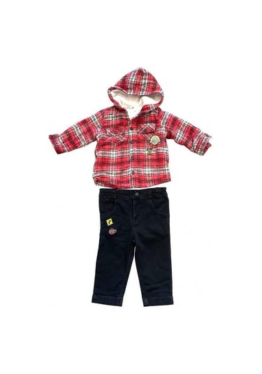 Erkek Bebek Kalın Mont Ve Pantolon Takım-15188 Kırmızı