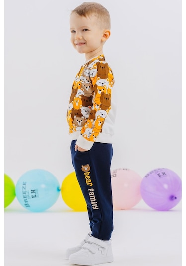 Breeze Erkek Bebek Eşofman Takım Sevimli Ayıcıklar Desenli 9 Ay - 3 Yaş Karışık Renk Çok Renkli