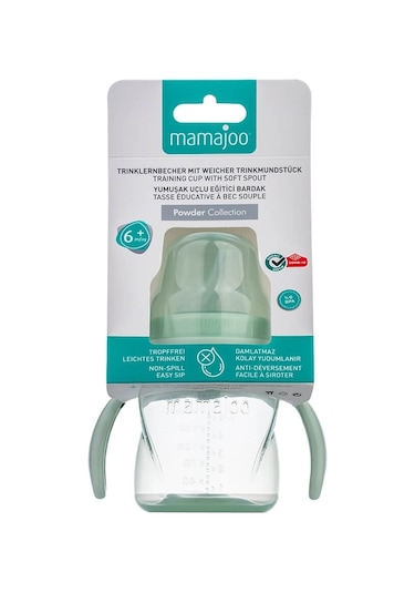Mamajoo Kulplu Akıtmaz Eğitici Bardak Powder Green 160 ML & Anti-Kolik Yeşil