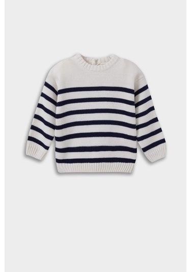 Defacto Erkek Bebek Bisiklet Yaka Çizgili Kazak A3858a525auer42 Ekru