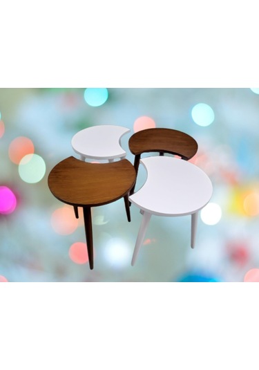 Zigon-Orta Sehpa Takım Hilal Model Parlak Ceviz Beyaz Renk Kayın