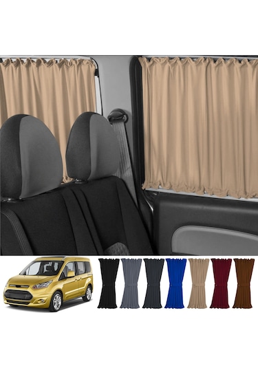 Pandami Ford Connect 1.nesil 2002-2013 Uyumlu Krem Raylı Oto Perde Takımı