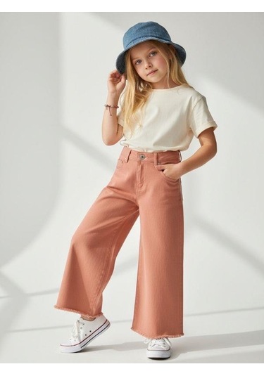 Zekids Kız Çocuk Pamuklu Paçaları Püsküllü Pantolon-16677 Somon
