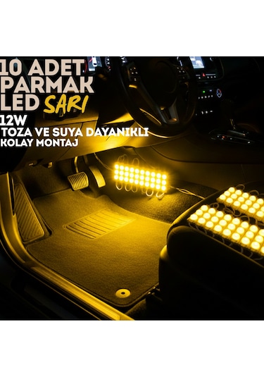 10'lu Parmak Led Amber Led Büyük Mercekli 12w Sarı