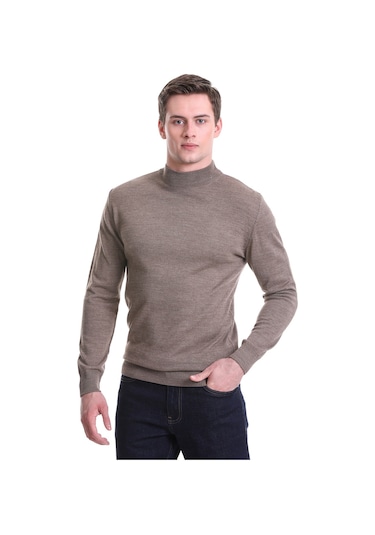 Hatemoğlu Vizon Regular Fit Düz Yarım Balıkçı Yaka Yünlü Triko Kazak 34271 Vizon