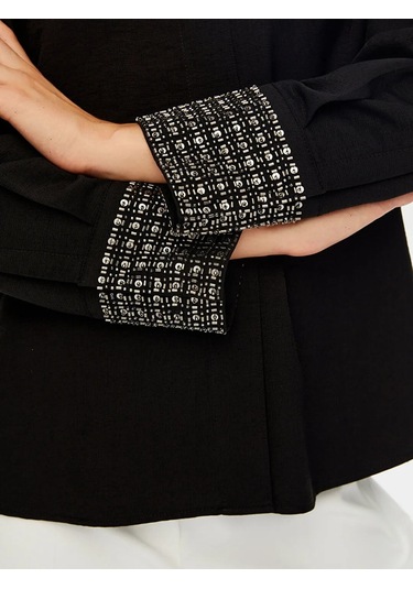 Faik Sönmez Kolları Boncuk Payet İşli Şık Kadın Gömlek W26gml011 Siyah