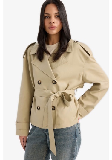 Defacto Regular Fit Cepli Kemerli Kısa Trençkot E8581ax25aukh405 Haki Defacto Regular Fit Cepli Kemerli Kısa Trençkot E8581ax25aukh405 Haki