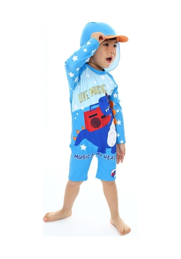 My Kids Wear Şapkalı Fermuarlı Uzun Kollu Mayo Kiremit