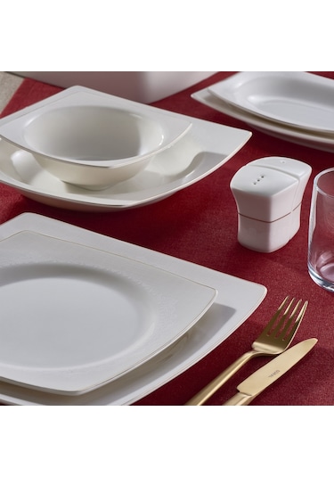 Güral Caroline 62 Parça Kare Yemek Takımı Platin File YT6171