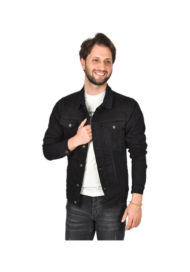 Deepsea Erkek Koyu Lacivert Slim Fit Likralı Kot Ceket Jean Ceket 2201007 False Koyu Lacivert