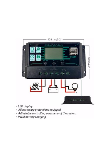 Mufunye 100a Siyah Güneş Kontrol Cihazı Mppt/pwm Otomatik Şarj, Lcd Ekran, İki Usb, Tam Koruma Özellikleri, 12/24v Uyumlu