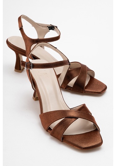 Melin Bakır Saten Çapraz Bantlı Kadın Topuklu Ayakkabı Bakır