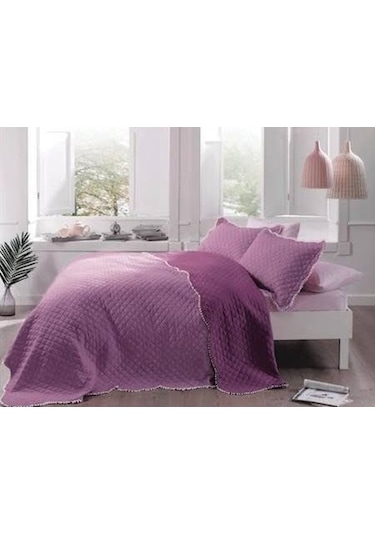Taç Genç Modası Çift Taraflı Yatak Örtüsü Seti Çift Kişilik Muse Mor-Lila Mor