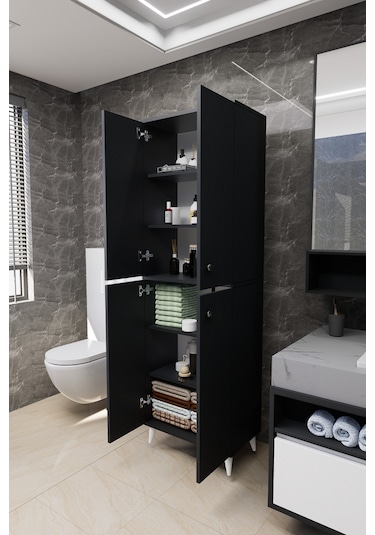 Furex 6 Raflı 4 Kapaklı Çok Amaçlı Banyo Dolabı Antrasit Antrasit