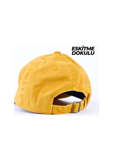 Perlotus Vintage Yıkamalı Pamuk Şapka Dört Yapraklı Yonca Nakışlı Sarı Sarı