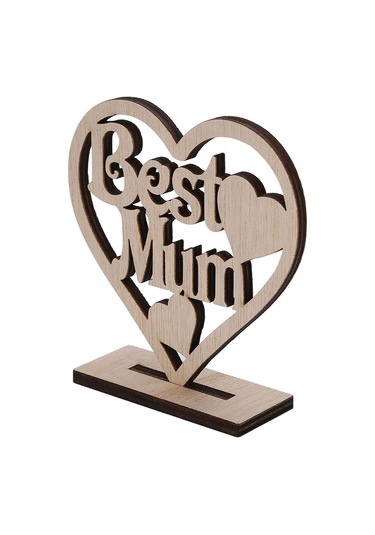 Vkemall Ahşap Kalp Figürü - En İyi Anne Hediyesi, Açık Desenli, Doğum Günü/mother's Day Hatıra Dekorasyonu