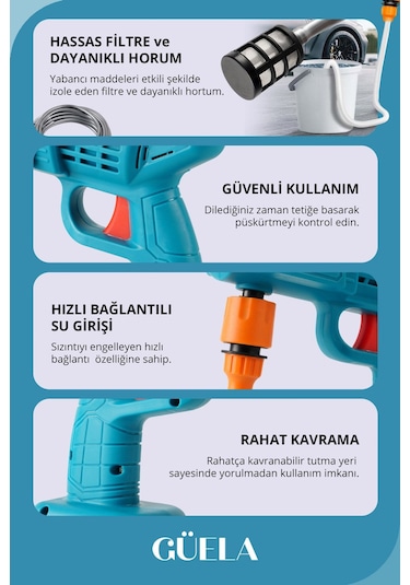 Yeni Model Şarjlı Yüksek Basınçlı Oto Araba Bahçe Yıkama Ve Temizleme Tabancası Makinesi