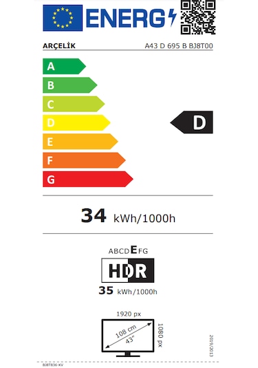 Arçelik 6 Serisi A43 D 695 B 43" Smart FHD LED TV