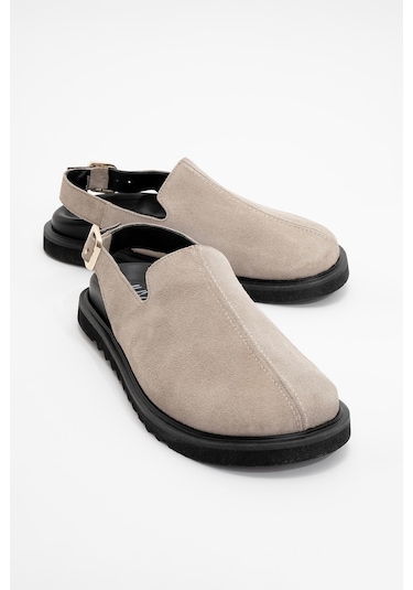 Laby Bej Süet Hakiki Deri Kadın Sandalet Süet Bej