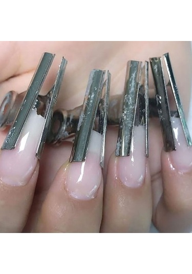 Qingmipy Stainless Steel Tırnak Uzatma Klipsleri - Akıllı Tutucu Manikür Aletleri Seti 6 Adet - Gümüş