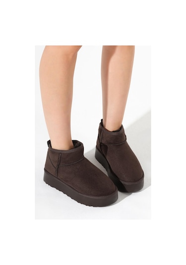 Kalın Poli Taban İçi Kürklü Süet Görünümlü Kadın Kahve Bot Tbmhh005 Kahve