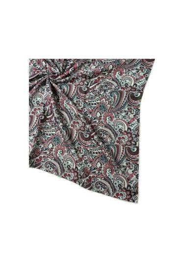 Ebruli Pamuklu Etnik Desenli Soft Eşarp 90x90 Cm Bordo