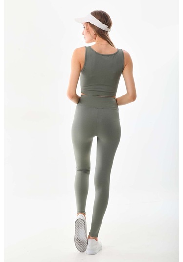 Kallima Haki Toparlayıcı Yüksek Bel Fitilli Spor Tayt-crop Takım Haki