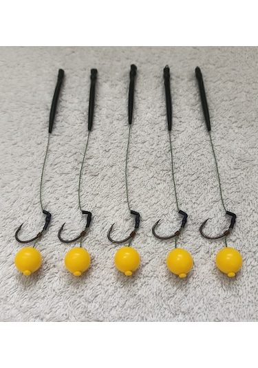 5 Adet Yüzen Özellikli 14 Mm Sarı Boncuk'lu Sazan Rig Takımı
