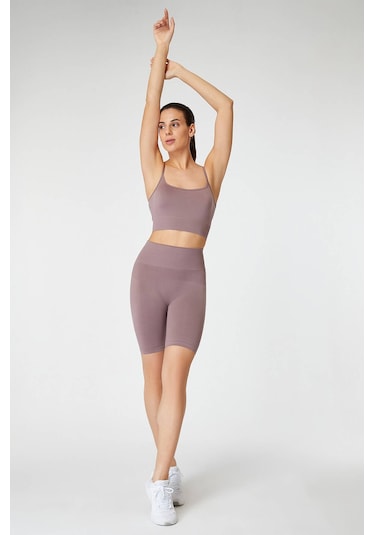 Jerf Vella Yüksek Bel Konfor Biker Tayt Leylak