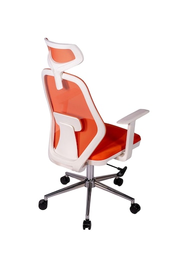Ofisbazaar Dali Beyaz Fileli Yönetici Koltuğu Ergonomik Başlıklı Ofis Koltuğu Turuncu Turuncu