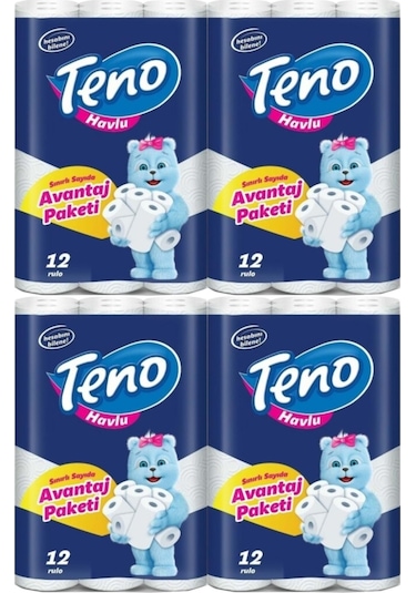 Teno Ultra Kağıt Havlu Çift Katlı 12 Li Paket (4 Lü Set) (Avantaj Pk Serisi)