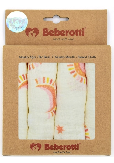 Beberotti 4'lü Müslin Bebek Ağız Bezi 25x25 Cm 102 Ekru-turuncu