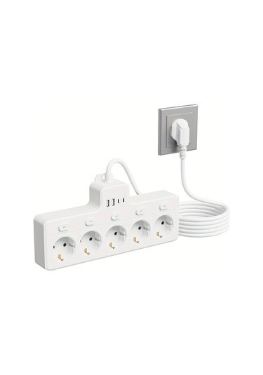 Xuweiwei Beyaz 9lu Tasinabilir Guc Cubugu 5 Ac Cikisi 2 Usb A Ve 2 Usb C Girisi Siyah Ev Ofis Seyahat