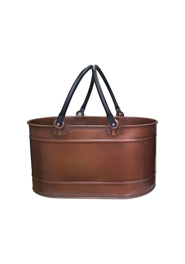 Bakır Çift Boru Kulplu Oval Odun Kovası