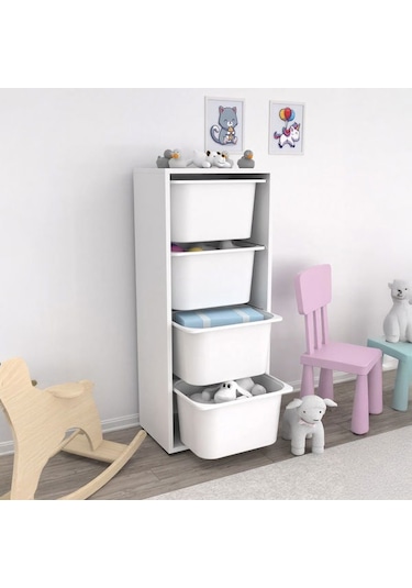 Pratico 4 Derin Sepetli Çok Amaçlı Oyuncak Dolabı - Beyaz - 109x30x69,5 Cm Beyaz
