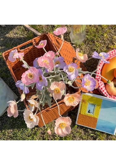 Yapay Çiçek Gelincik Çiçeği Pembe Renk 3 Çiçek 1 Tomurcuk 59cm