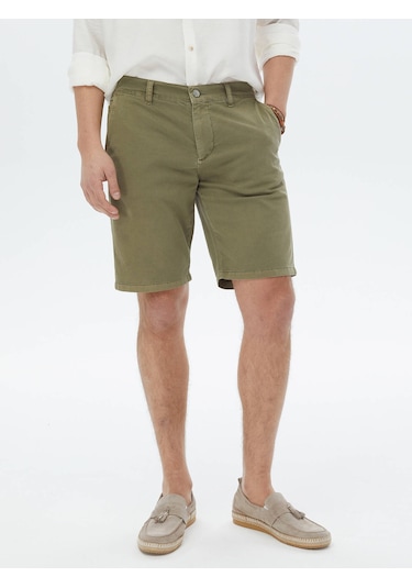 Kip Haki Dokuma Slim Fit Casual Pamuk Karışımlı Bermuda Çok Renkli