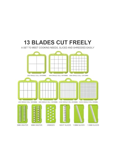 Cbtx 22'si 1 Arada Çok Fonksiyonlu Gıda Parçalayıcı Rende Soğan Dicer Sebze Kesici, 13 Paslanmaz Çelik Bıçaklı Gri