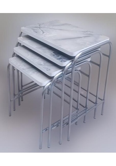 1448bng90220 Zigon Sehpa Demet Metal Model Nikelaj Ayak Ahşap Mermer Dalgalı Desen