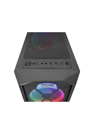 Everest Flat Mesh 4x12 CM RGB Fanlı Bilgisayar Kasası Siyah