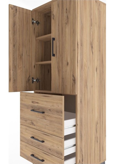 Hyperion Dolap 3 Raflı 3 Çekmeceli 2 Kapaklı 60x44x163 Çam-çam Atlas Çam