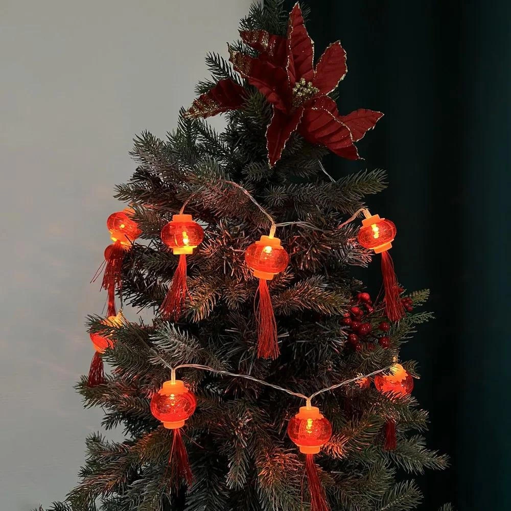 Yuntech01 Pil İle Çalışan Led Fener Şekilli Festivite Dekorasyon Işık Zinciri, 1.5 Metre 10 Işık, Dış Ve İç Mekan Kullanıma Uygun, Enerji Verimli, Kablosuz Tasarım Kırmızı