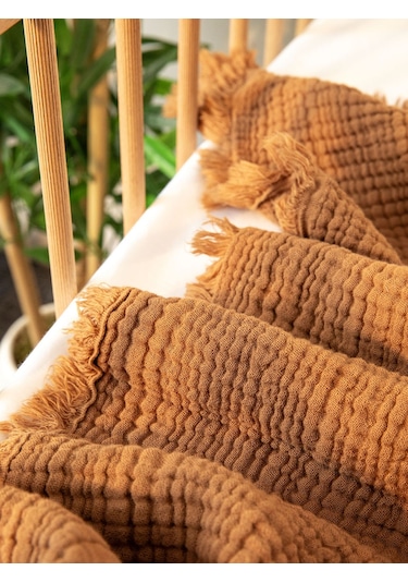 Pamuklu 4 Katlı Müslin Bebek Örtüsü 110x110 cm - Kahverengi