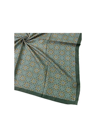 Ebruli Pamuklu Etnik Desenli Soft Eşarp 90x90 Cm Zümrüt