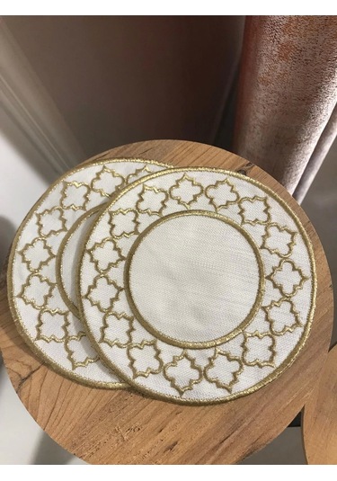 Nivemeshome Fas Nakışlı Gold Oval 6 Adet Keten Kokteyl Peçetesi Kahve Yanı Sunumluk Gold