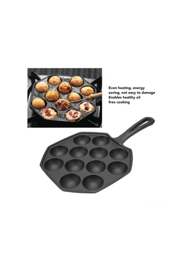 Maiyame Demir Dökme Takoyaki Tepsisi 12 Lü, Anti Yapışkan, Eşit Isı Dağıtımı, Sağlıklı Pişirme, Kahvaltı Ve Atıştırmalıklar İçin Siyah