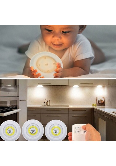 Buffer 3lü Uzaktan Kumandalı Pilli Yapışkanlı Kablosuz Led Spot Lambalar Renkli